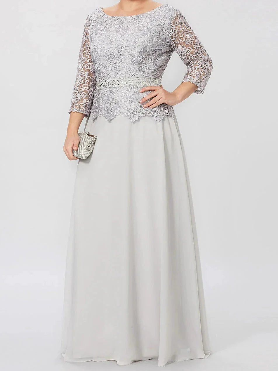A-Line/Princess Round Neck 3/4 Length Sleeves Floor-Length Mother of the Bride Dresses with Applique & Sequins