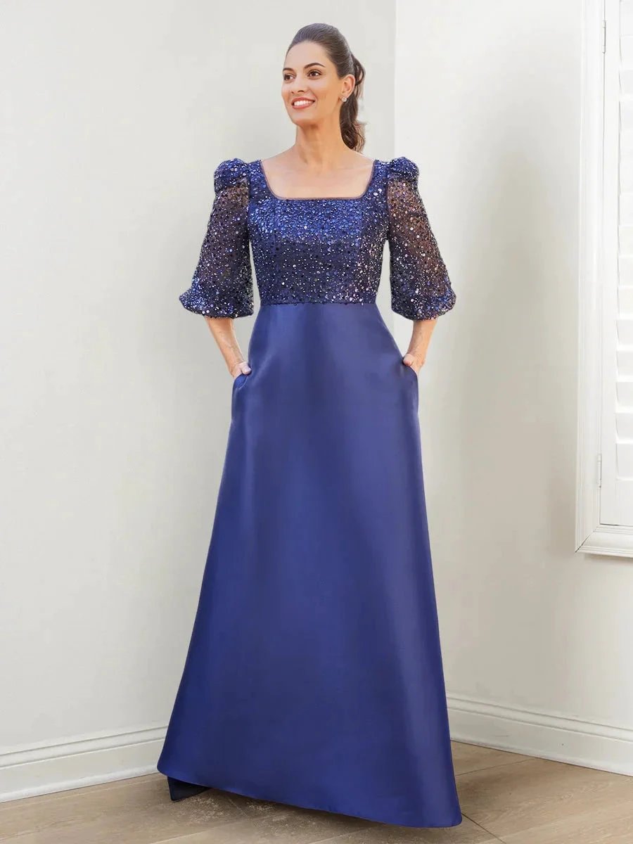 A-Line/Princess Square Neck Mother of the Bride Dresses with Sequins & Pockets