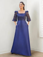 A-Line/Princess Square Neck Mother of the Bride Dresses with Sequins & Pockets