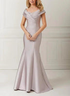 Trumpet/Mermaid Off-the-Shoulder Satin Mother of the Bride Dresses with Applique & Beading