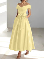 A-Line/Princess Off-the-Shoulder Sleeveless Ankle-Length Mother of the Bride Dresses with Pockets