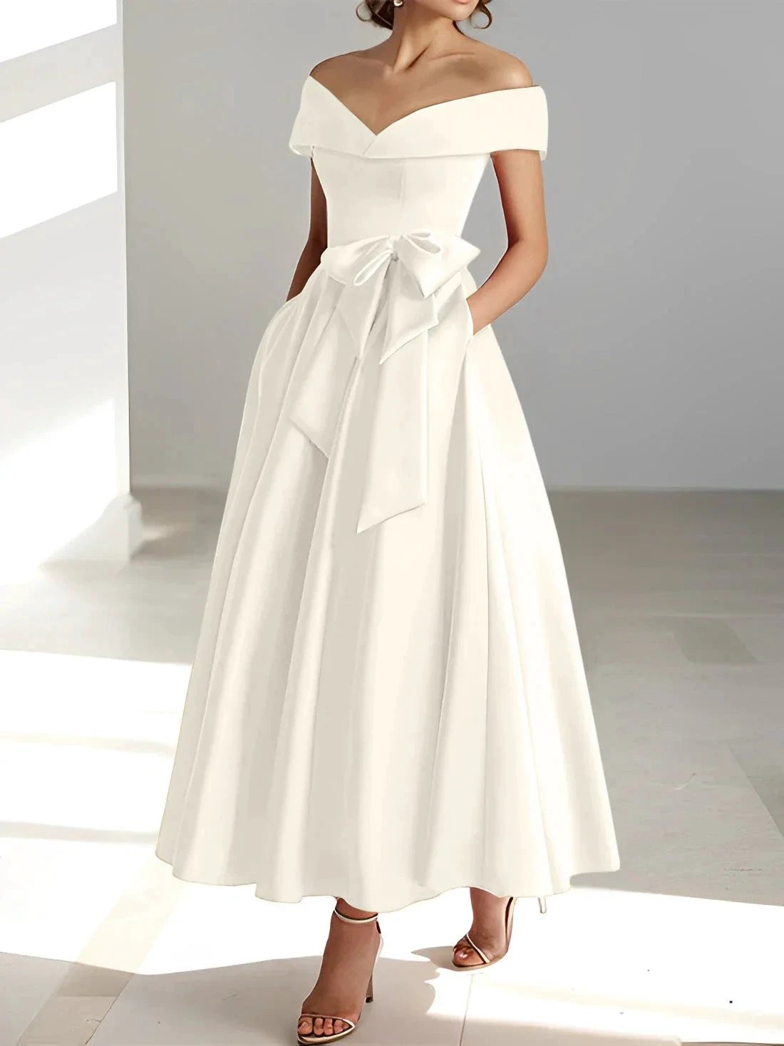 A-Line/Princess Off-the-Shoulder Sleeveless Ankle-Length Mother of the Bride Dresses with Pockets