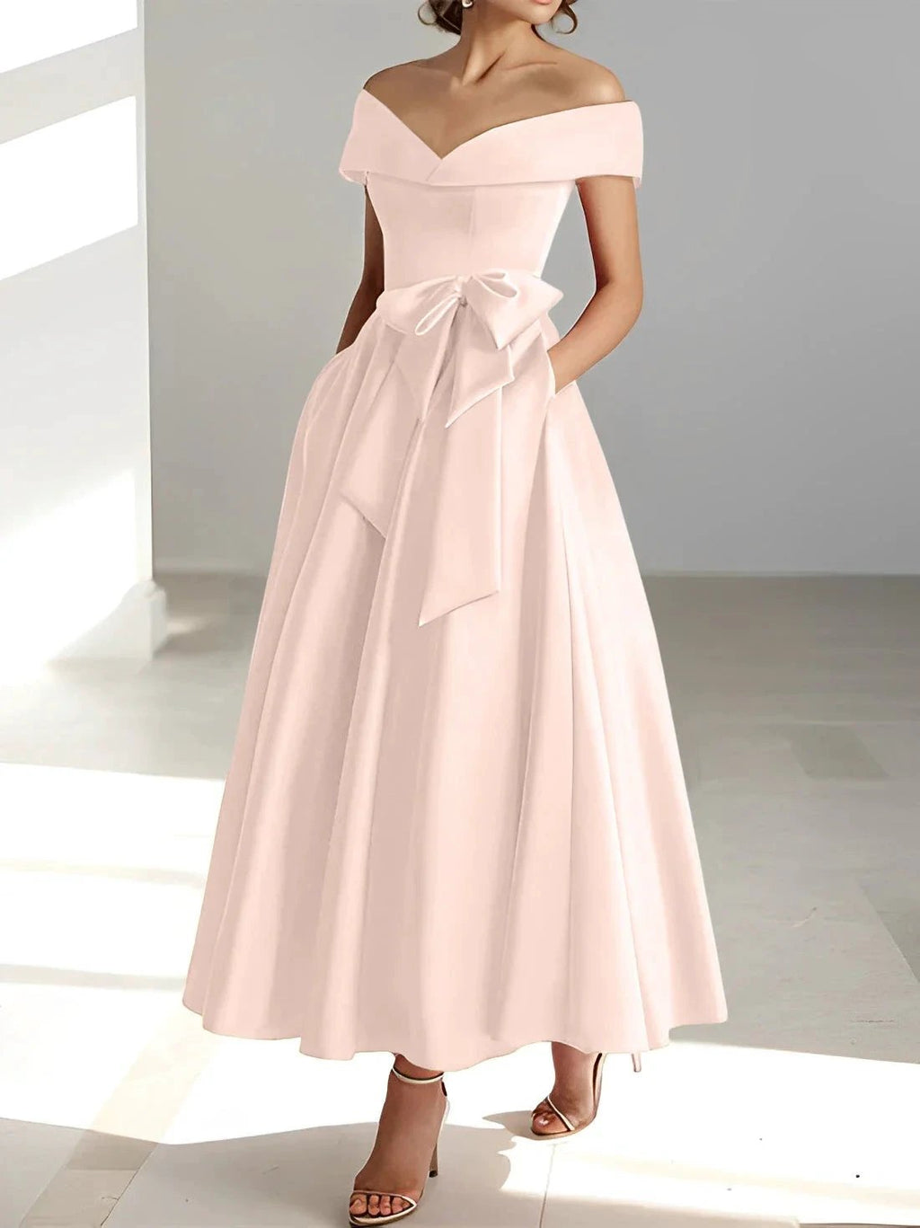 A-Line/Princess Off-the-Shoulder Sleeveless Ankle-Length Mother of the Bride Dresses with Pockets