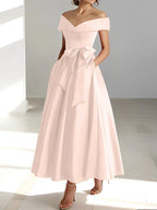 A-Line/Princess Off-the-Shoulder Sleeveless Ankle-Length Mother of the Bride Dresses with Pockets