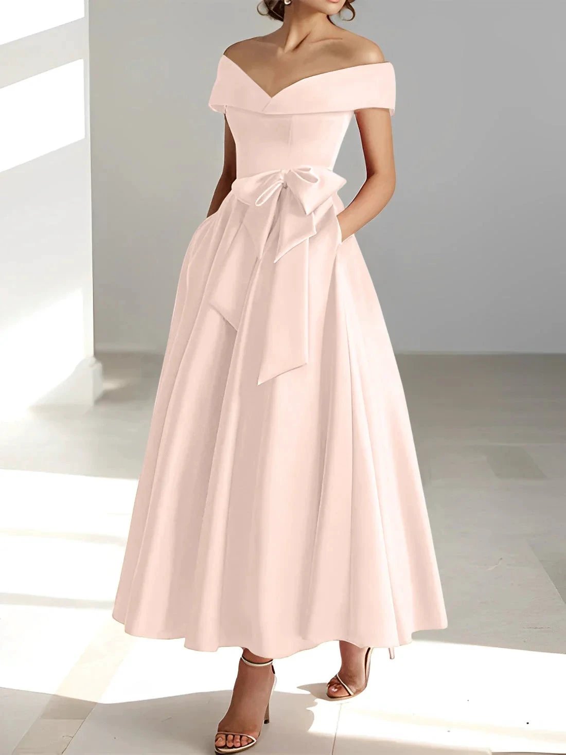 A-Line/Princess Off-the-Shoulder Sleeveless Ankle-Length Mother of the Bride Dresses with Pockets