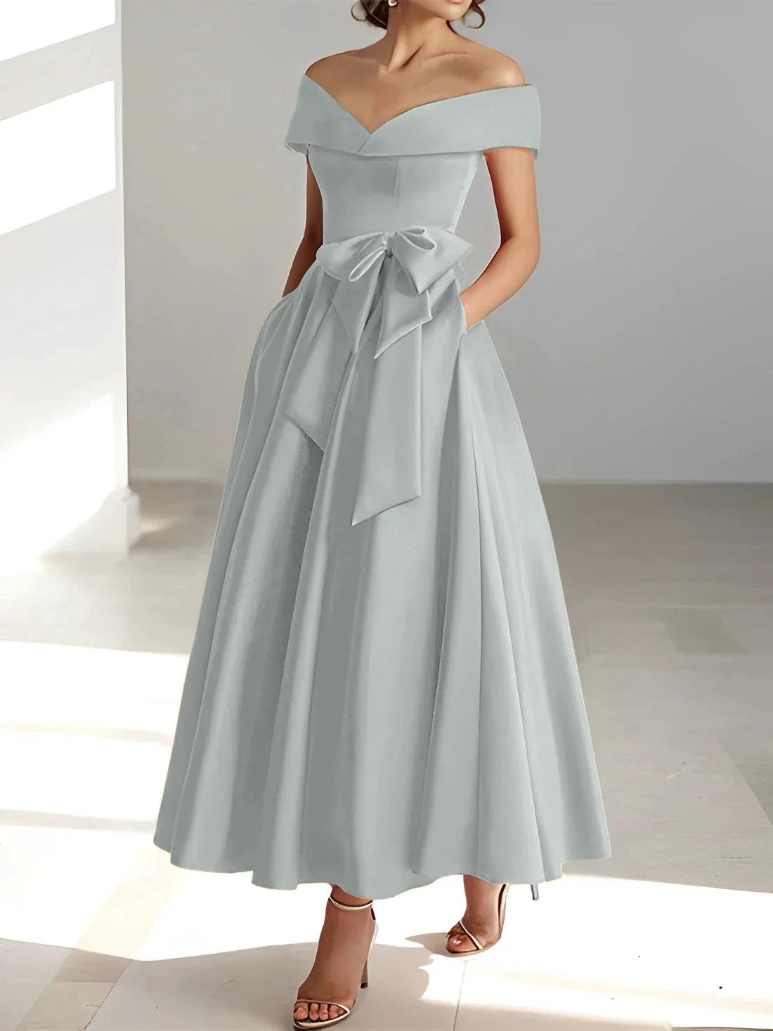 A-Line/Princess Off-the-Shoulder Sleeveless Ankle-Length Mother of the Bride Dresses with Pockets