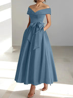 A-Line/Princess Off-the-Shoulder Sleeveless Ankle-Length Mother of the Bride Dresses with Pockets