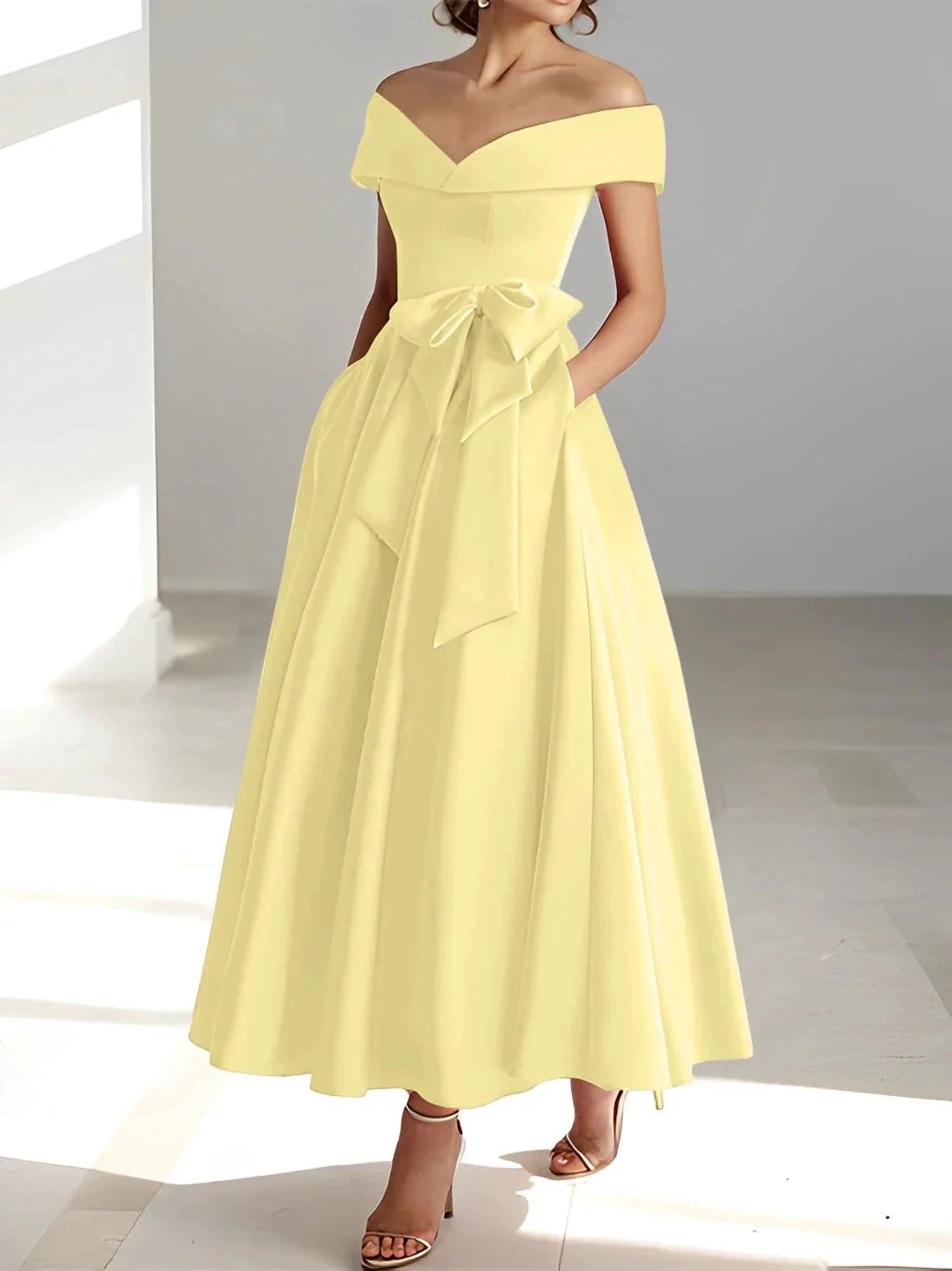A-Line/Princess Off-the-Shoulder Sleeveless Ankle-Length Mother of the Bride Dresses with Pockets