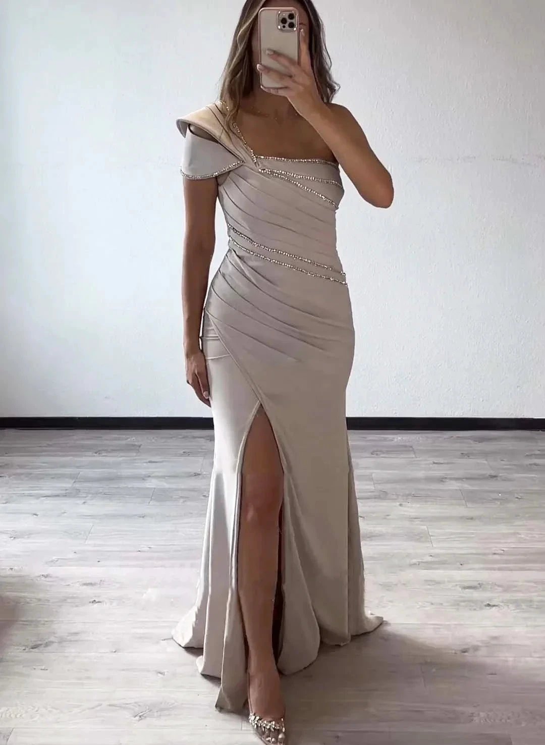 Mermaid/Trumpet One-Shoulder Sleeveless Floor-Length Mother of the Bride Dresses
