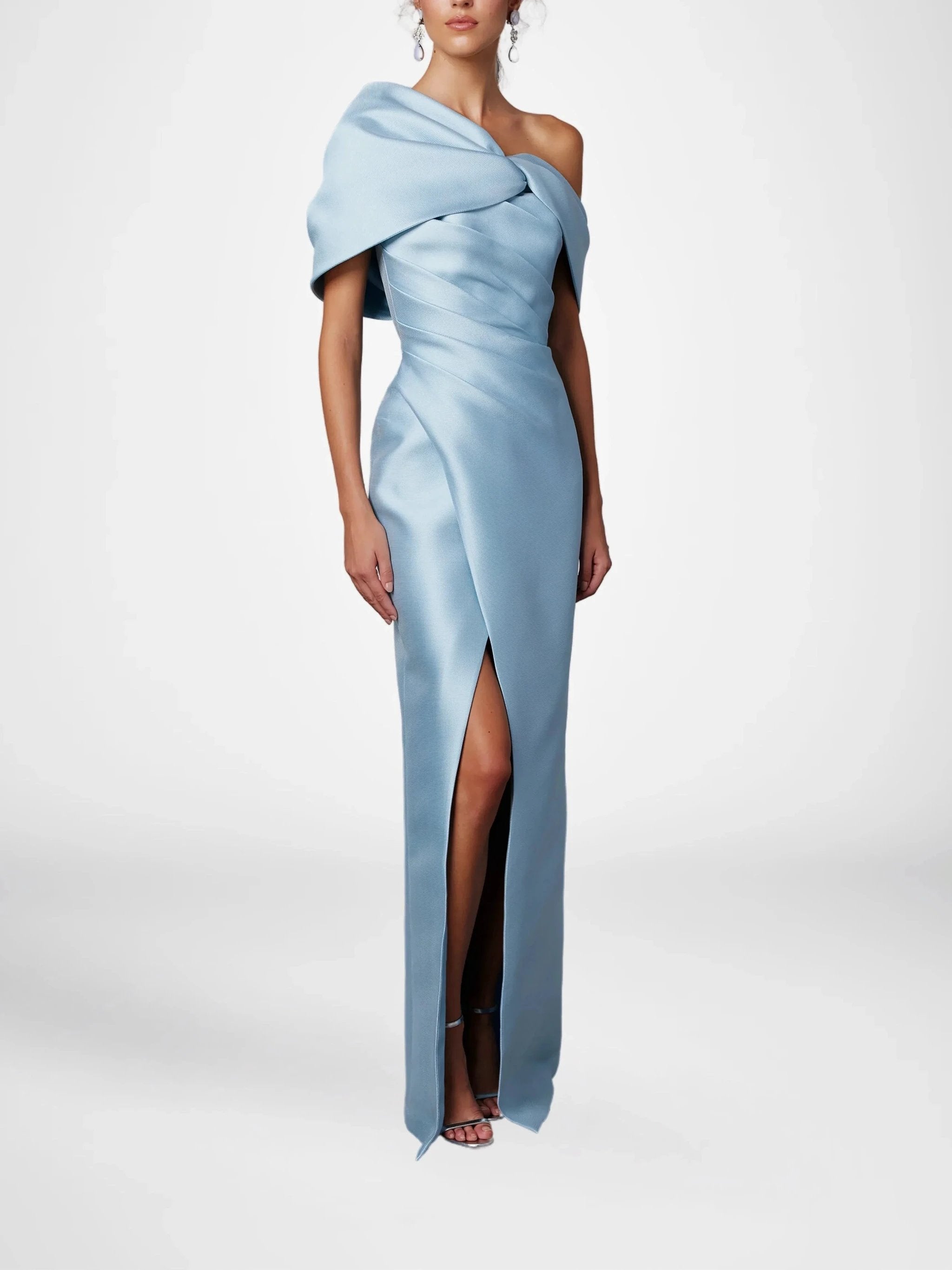 A-Line/Princess One-Shoulder Half Sleeves Floor-Length Mother of the Bride Dresses with Ruffles