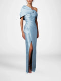 A-Line/Princess One-Shoulder Half Sleeves Floor-Length Mother of the Bride Dresses with Ruffles