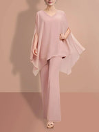 Chiffon half Sleeves V-Neck Mother of the Bride Pantsuits