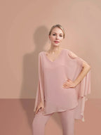 Chiffon half Sleeves V-Neck Mother of the Bride Pantsuits