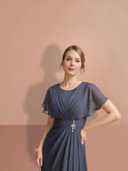 A-Line/Princess  Short Sleeves Jewel Neck Mother Of The Bride Dresses