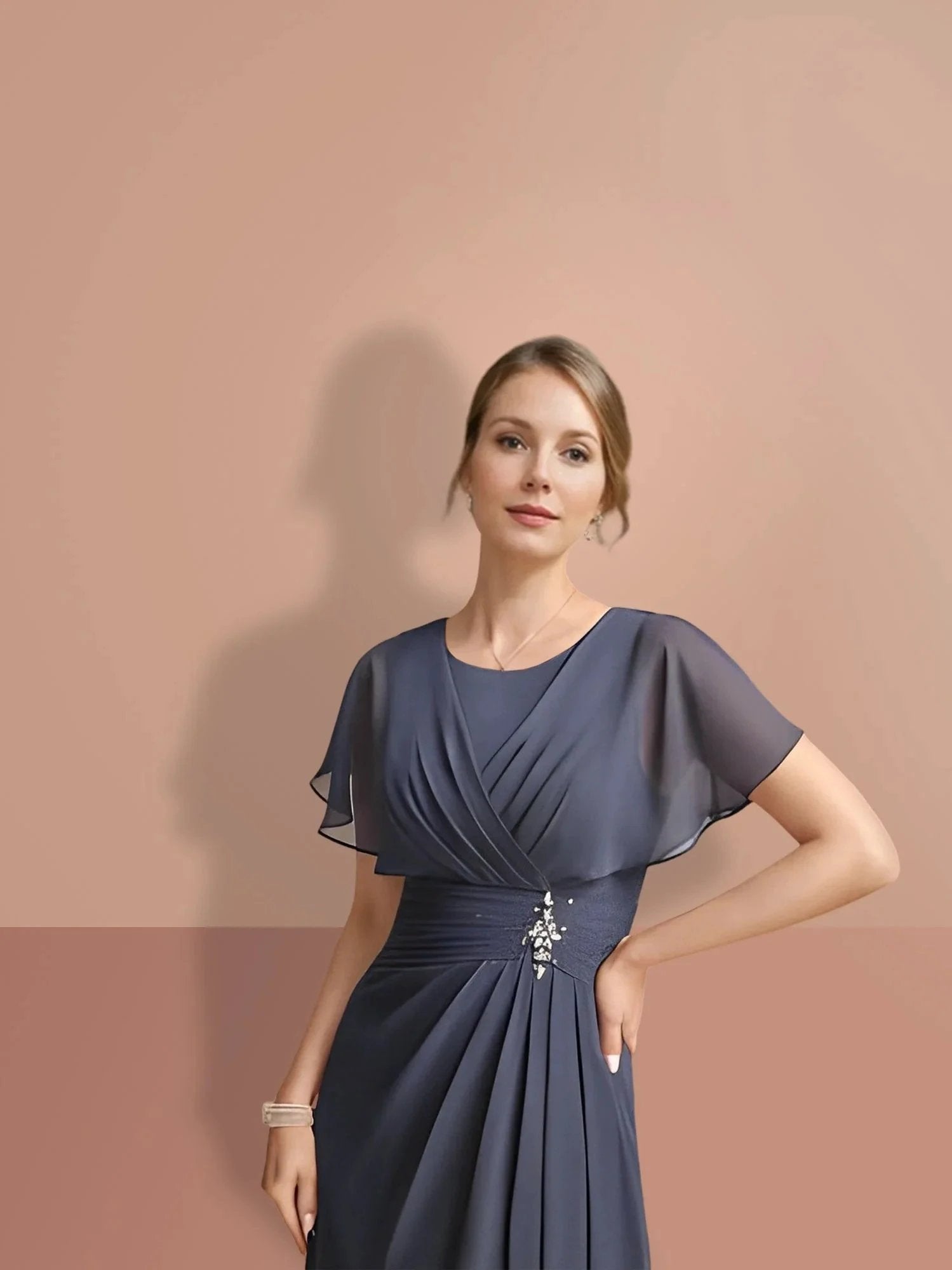 A-Line/Princess  Short Sleeves Jewel Neck Mother Of The Bride Dresses