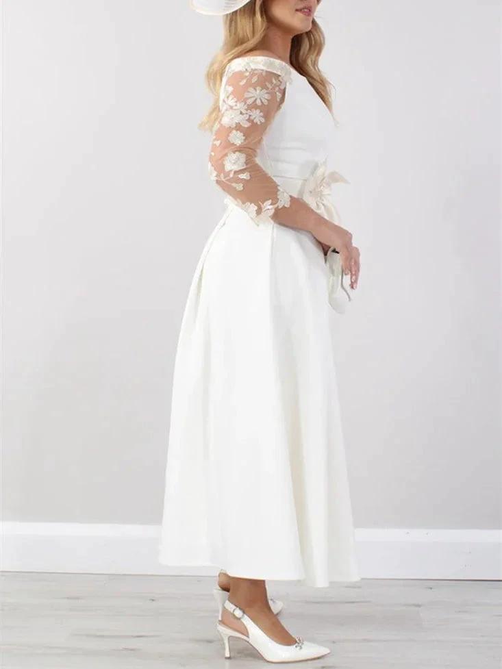 A-Line/Princess Ankle-Length Mother of the Bride Dresses with Lace Sleeves