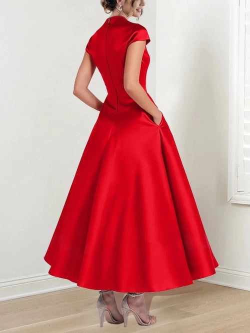 A-Line/Princess V Neck Short Sleeves Ankle-Length Mother of the Bride Dresses