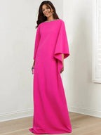 Sheath/Column Scoop Neck 3/4 Sleeves Floor-Length Mother of the Bride Dresses with Rhinestone