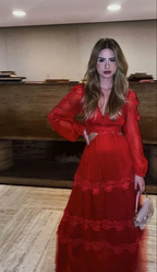Red Long Sleeves A-line Prom Dress Red Evening Dress Y6141