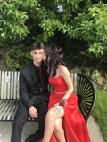 Simple Red A-line Prom Dress Lace-up Back Evening Dress Y6547