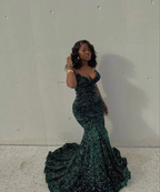 Sexy Mermaid Glitter Prom Dress Long Evening Gowns Dark Green Women Formal Dresses Y4329