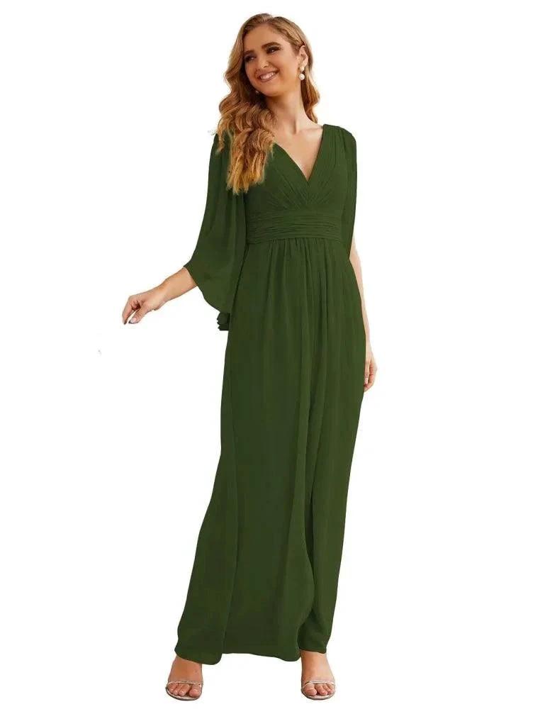 Numbersea Chiffon Bridesmaid Dresses with Split for Women Wedding Long Party Prom Gown Flutter Sleeve SEA28045