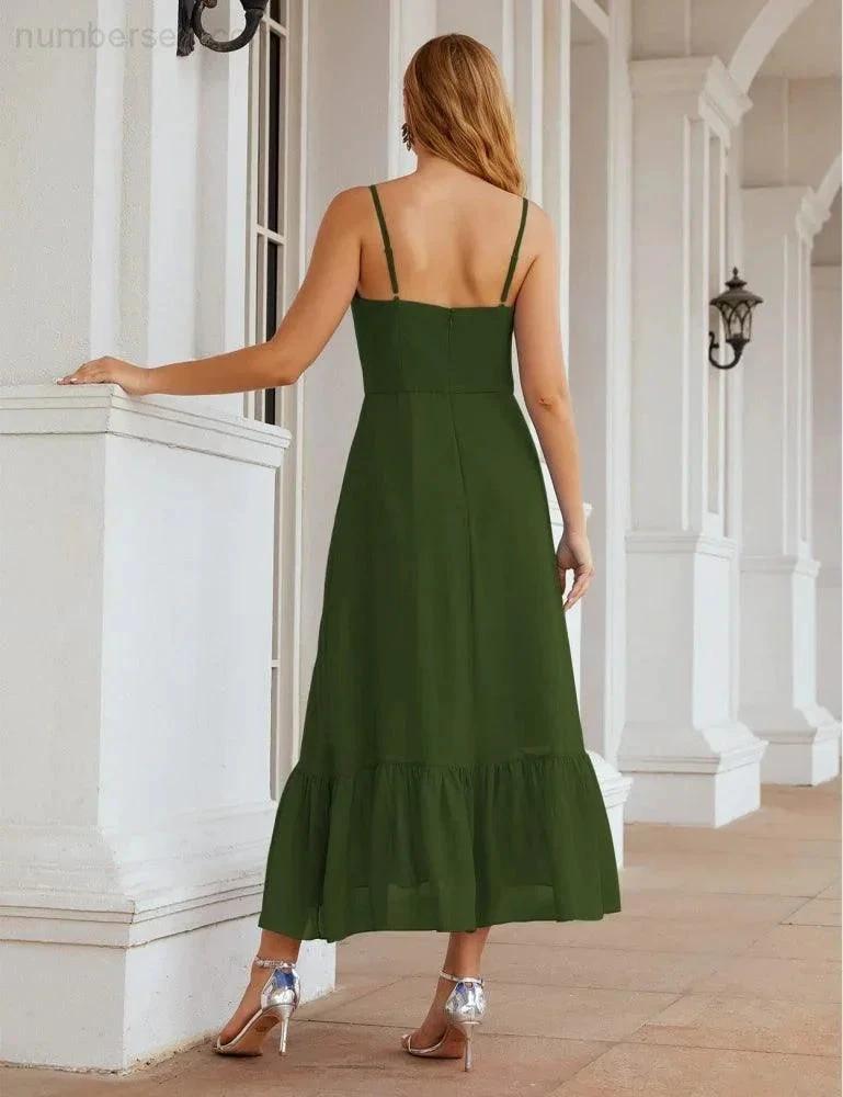 Numbersea  Spaghetti Strap Chiffon Bridesmaid Dress Ankle Length Formal A Line Cocktail Party Homecoming Dress for Juniors  SEA28028