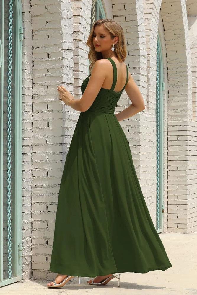 Numbersea Women Halter Chiffon Bridesmaid Dress A-line Long Formal Prom Gown SEA28015