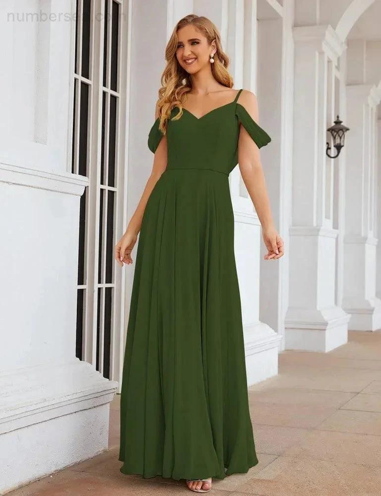 Numbersea Cold Shoulder Chiffon Bridesmaid Dresses Long Maxi Formal Prom Gowns for Women Party  SEA28059