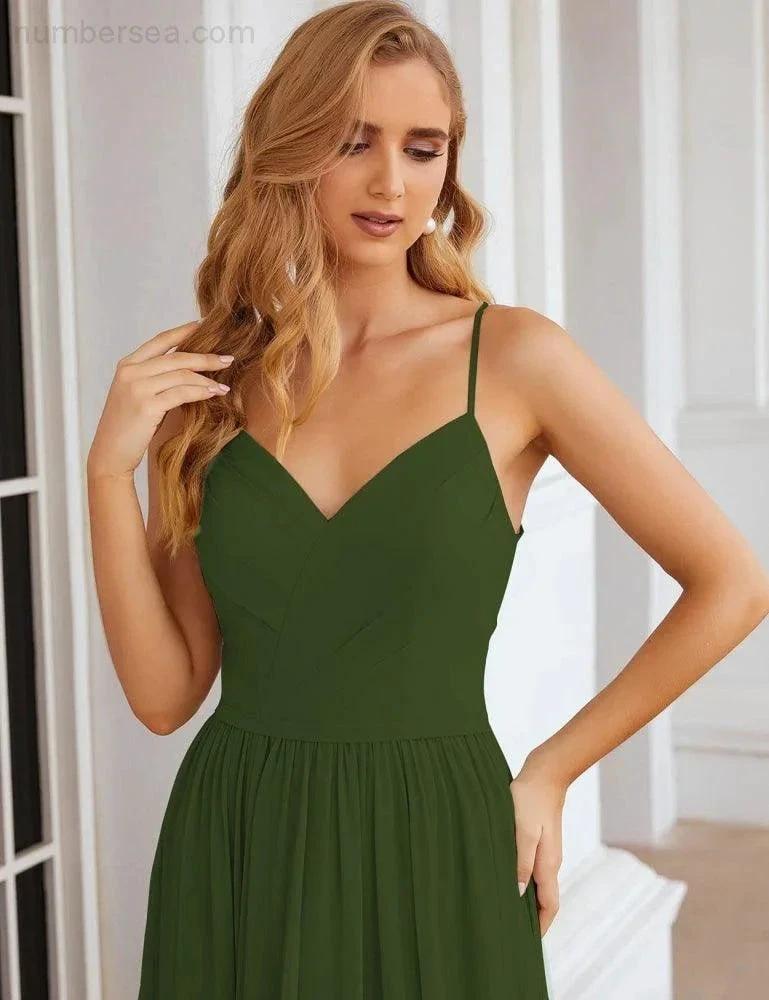 Numbersea Spaghetti Strap Bridesmaid Dresses Long Formal Party Prom Gowns 28060