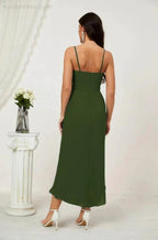 Numbersea Spaghetti Chiffon V Neck Bridesmaid Dress Mid-Length Slit Formal Prom Dress Homecoming Dress 2803