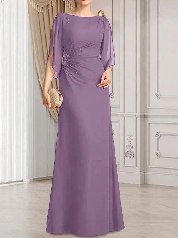 Sheath/Column Scoop Floor-Length Chiffon Mother of the Bride Dress With Pleated Beading