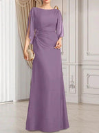 Sheath/Column Scoop Floor-Length Chiffon Mother of the Bride Dress With Pleated Beading
