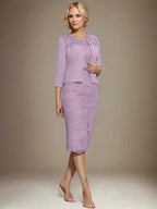 Sheath/Column Scoop Knee-Length Chiffon Lace Mother of the Bride Dress With Beading