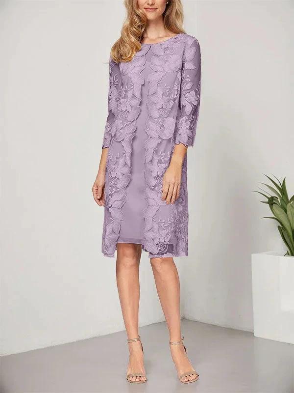 A-line Scoop Knee-Length Chiffon Lace Mother of the Bride Dress With Jacket