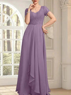 A-line Sweetheart Floor-Length Chiffon Lace Mother of the Bride Dress With Beading Cascading Ruffles