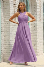 Numbersea Women Halter Chiffon Bridesmaid Dress A-line Long Formal Prom Gown SEA28015
