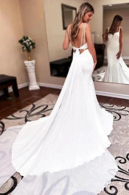 Mermaid Sweetheart Floor-Length Sleeveless Stain Wedding Dresses with Ruffles
