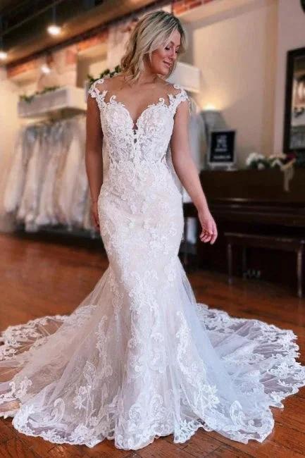 Mermaid Sweetheart Off-The-Shoulder Tulle Wedding Dresses with Lace