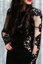 Mermaid Floral Black Wedding Dress Long Sleeve Wedding Gown WD742