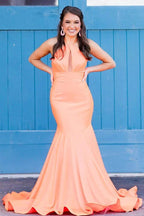 Mermaid Halter Orange Long Prom Dress SYP153