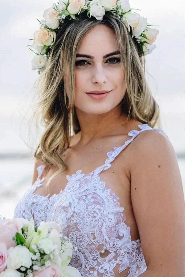 Mermaid Spaghetti Straps Lace Wedding Dress Beach Bridal Gown WD642