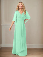 A-Line V-Neck Long Sequins Chiffon Mother Dress