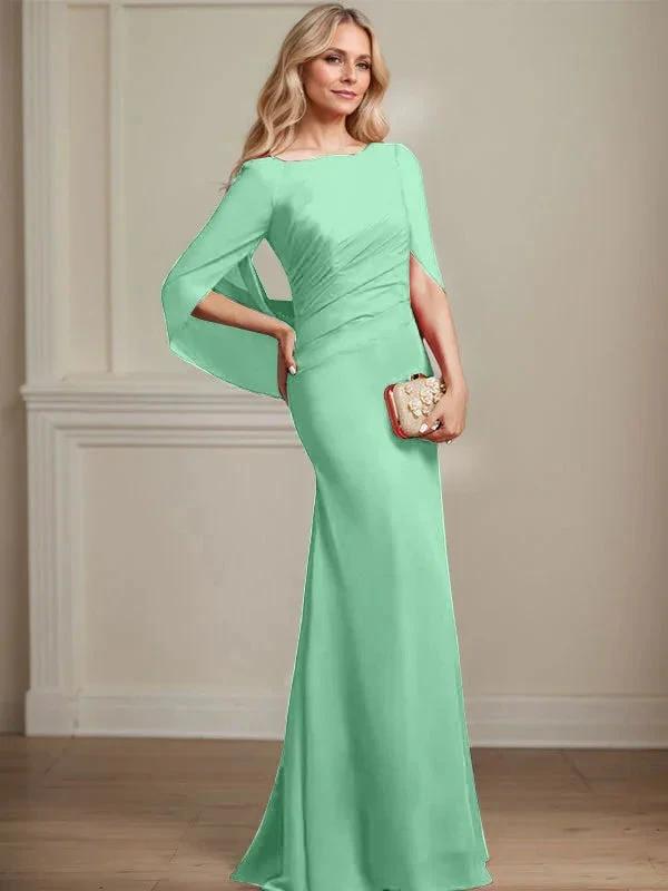 Trumpet/Mermaid Boat Neck Floor-Length Chiffon Mother of the Bride Dress With Pleated