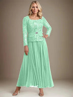 A-line Square Ankle-Length Chiffon Mother of the Bride Dress With Pleated
