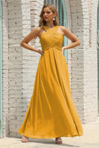 Numbersea Women Halter Chiffon Bridesmaid Dress A-line Long Formal Prom Gown SEA28015