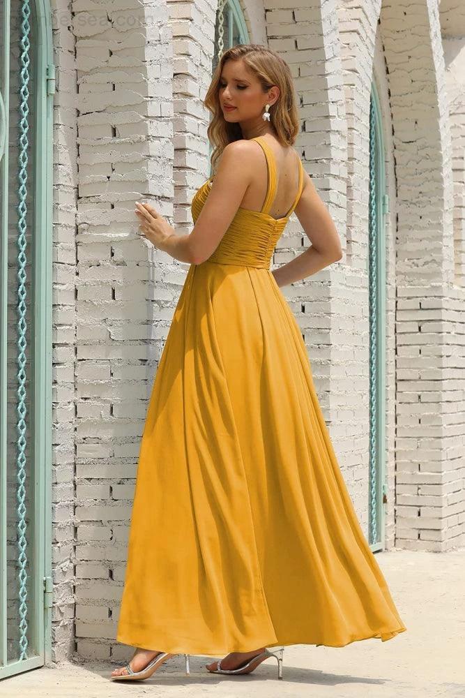 Numbersea Women Halter Chiffon Bridesmaid Dress A-line Long Formal Prom Gown SEA28015