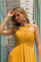 Numbersea Women Halter Chiffon Bridesmaid Dress A-line Long Formal Prom Gown SEA28015