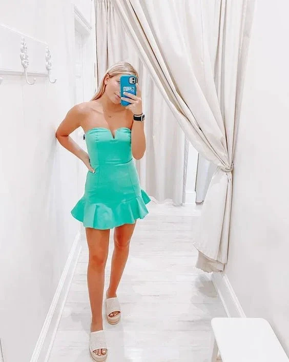 Strapless Mint Green Homecoming Dress Graduation Dress Y2071