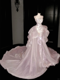 Glamorous Lavender Tulle Beaded Mermaid Prom Dress Formal Evening Dress Y8669